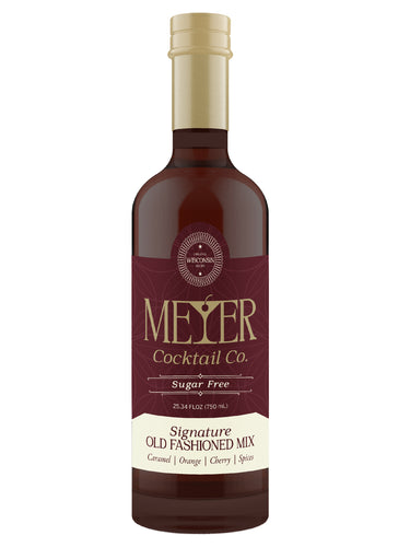 Bottle of Meyer cocktail mix on a white background