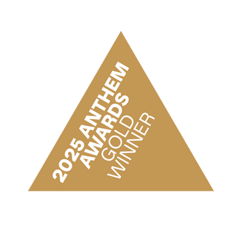 2025 Anthem Awards Gold Winner logo on a triangular gold background.