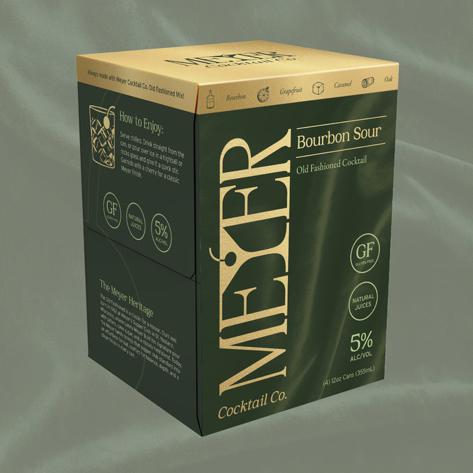 Meyer Cocktail Co. Bourbon Sour packaging on a gray background