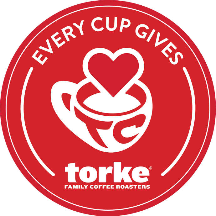 Logo of torke Family Coffee Roasters with a red circle and white text and graphics.