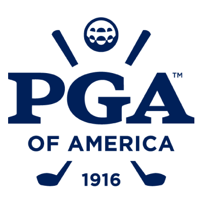 PGA of America logo with "PGA" in large blue letters and "OF AMERICA 1916" below.